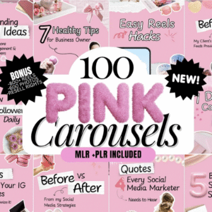 100 Aesthetic Pink Instagram Carousel Templates with PLR & MRR Rights