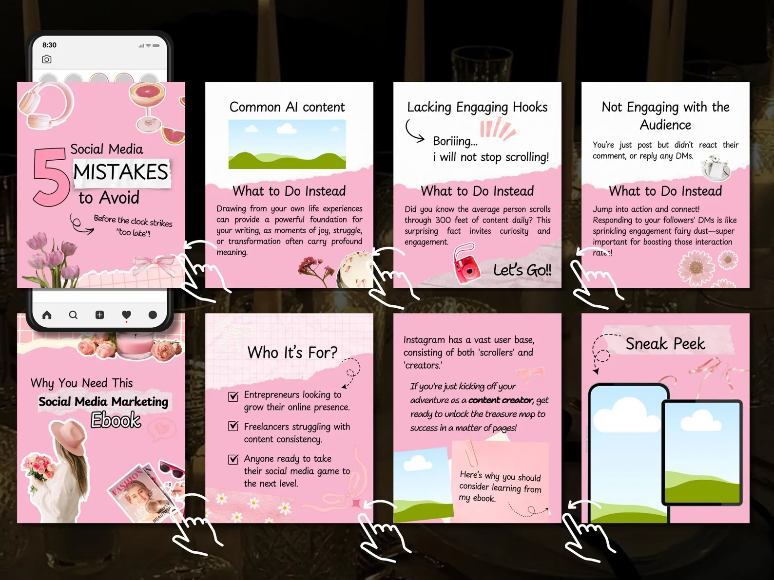 100 Aesthetic Pink Instagram Carousel Templates with PLR & MRR Rights – Image 5